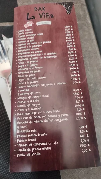 menu 1 of Bar La Viña