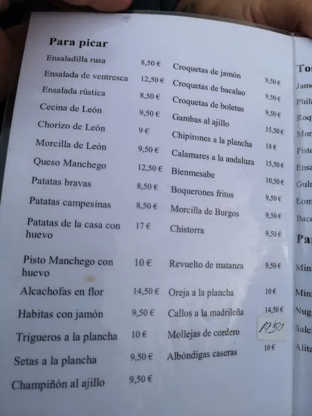 menu 0 of El Rincón de Carlos