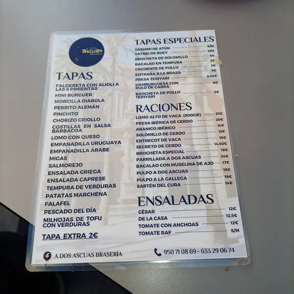 menu 0 of A Dos Ascuas