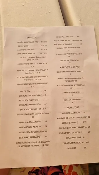 menu 0 of Restaurante El Envero