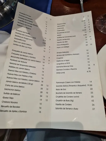 menu 2 of Restaurante El Envero