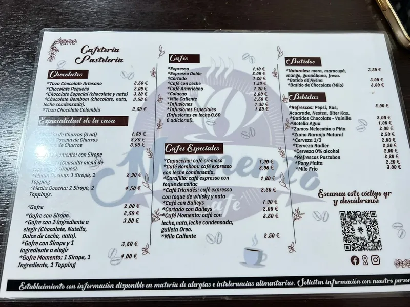 menu 1 of Momento café