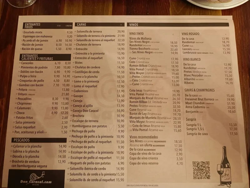 menu 0 of Don Caracol
