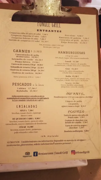 menu 0 of Restaurante FONOLL GRILL