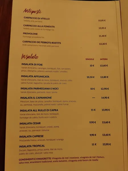 menu 2 of Il Capannone Tarragona