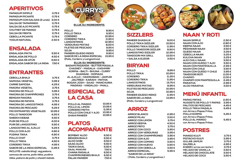 menu 1 of Sabor de la India