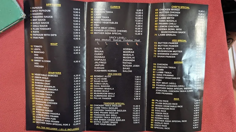 menu 0 of Mother India La Paz - indian restaurant