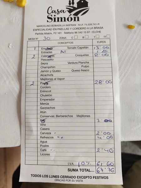 menu 0 of Restaurante Casa Simón