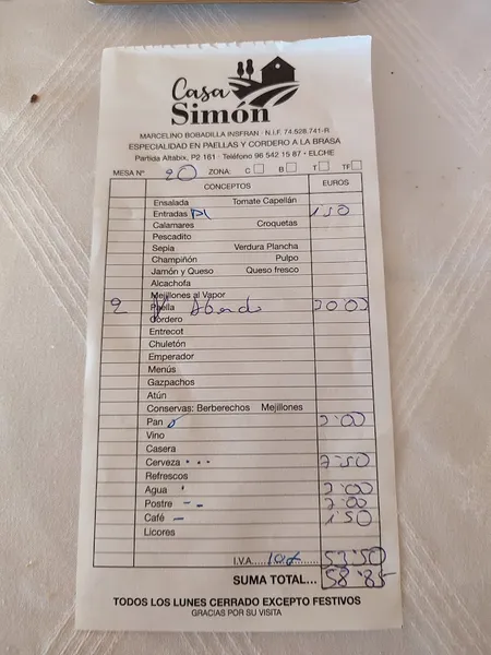 menu 1 of Restaurante Casa Simón