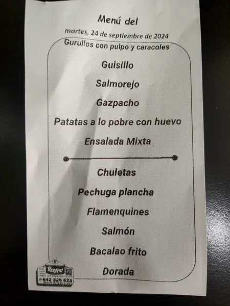 menu 0 of Cafetería Roypa