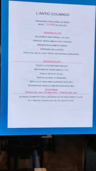 menu 2 of L'Antic Colmado