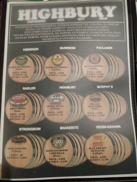 menu 0 of Cerveseria Highbury