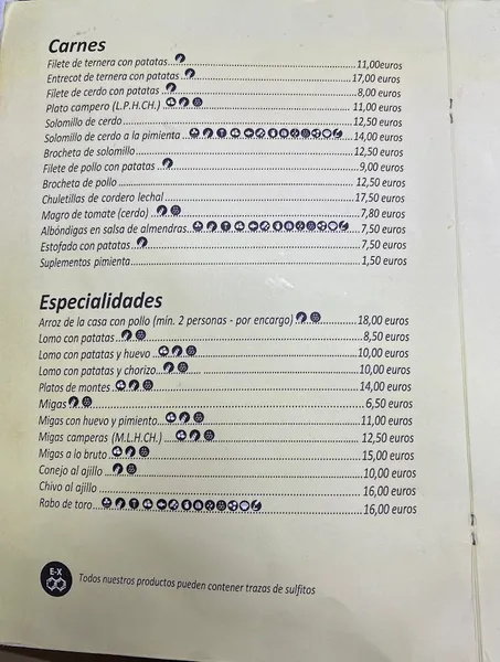 menu 0 of Restaurante Los del Túnel