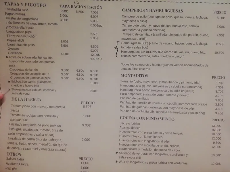 menu 0 of La Bernarda