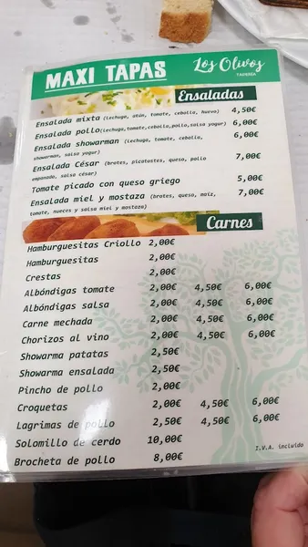 menu 1 of Tapería Los Olivos