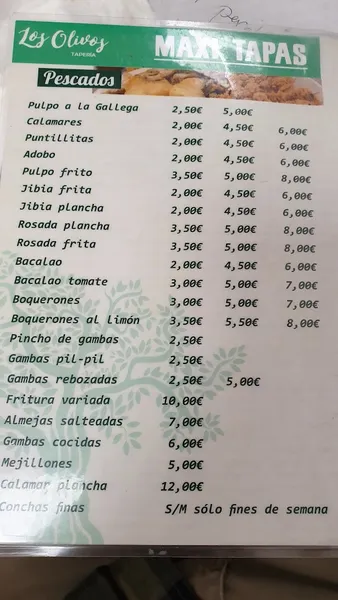 menu 2 of Tapería Los Olivos