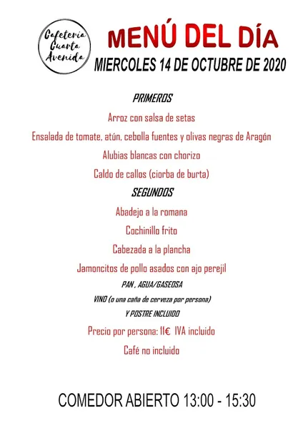 menu 1 of Cafetería Cuarta Avenida