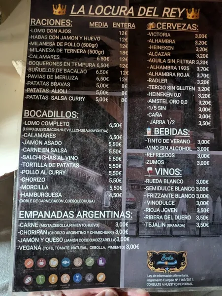 menu 1 of La Locura Del Rey