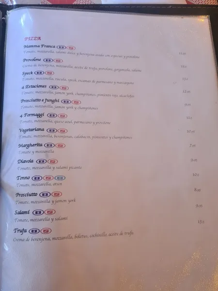 menu 2 of Trattoria Mamma Franca