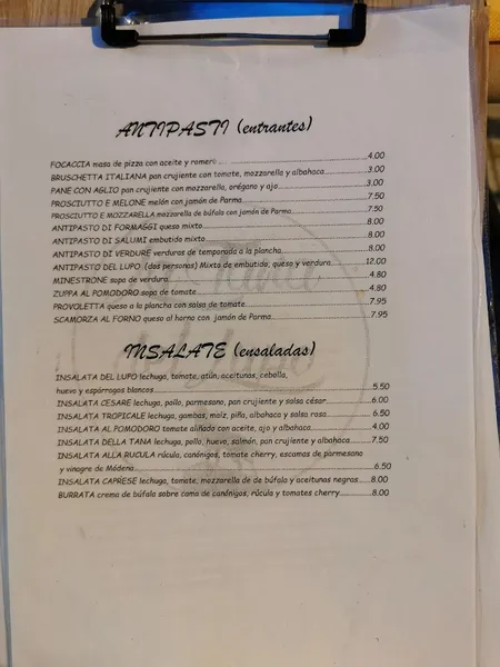 menu 0 of Ristorante Pizzeria La Tana Del Lupo