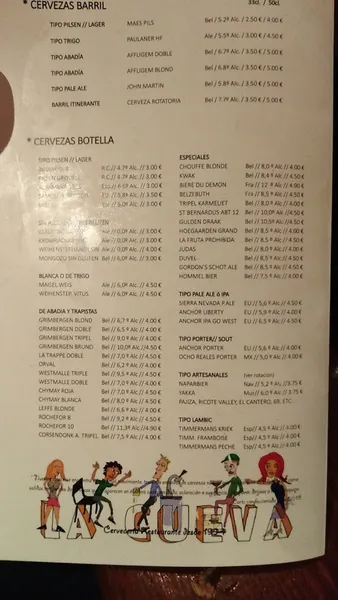 menu 1 of La cueva de la cerveza