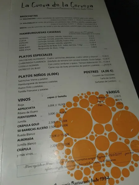menu 2 of La cueva de la cerveza