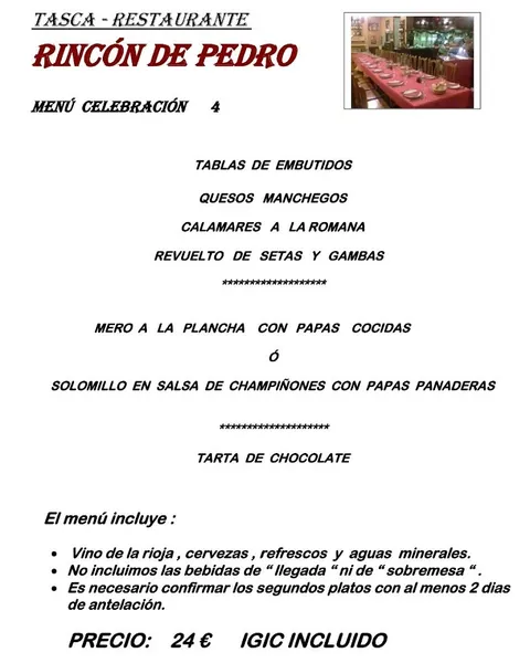 menu 1 of Rincón de Pedro