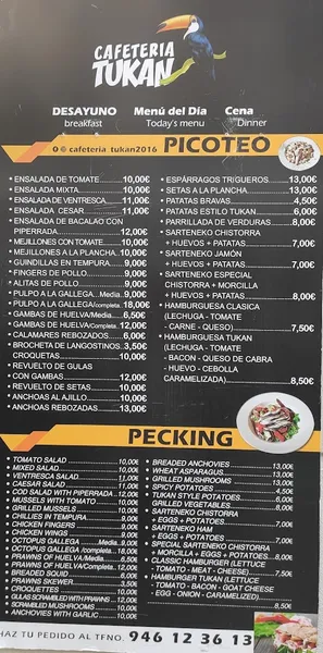 menu 1 of Cafetería tukan