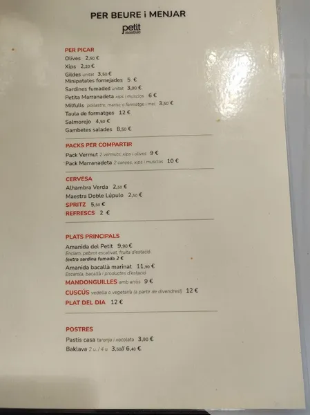 menu 1 of Petit Montjuïc