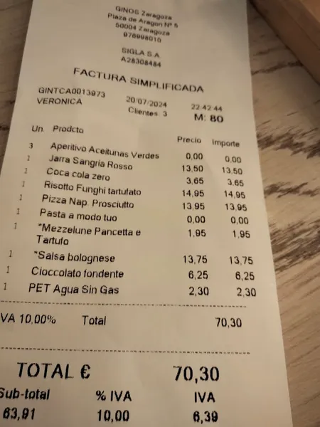 menu 2 of Ginos