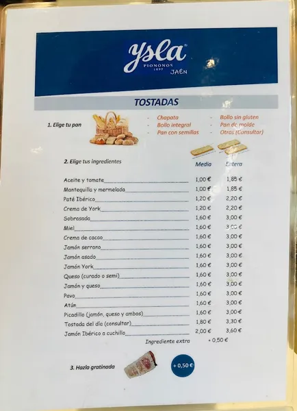 menu 0 of Cafetería Pastelería Ysla