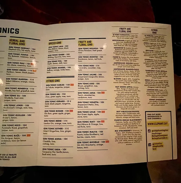 menu 0 of ELEPHANTA GINBAR COCTELERIA