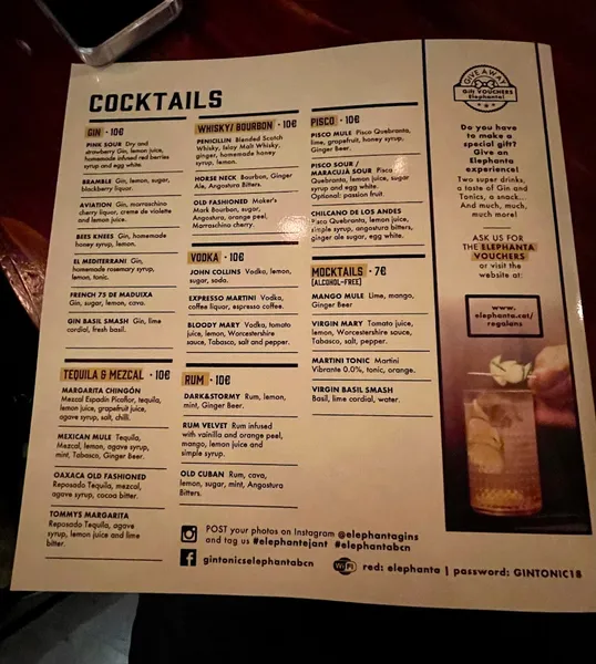 menu 2 of ELEPHANTA GINBAR COCTELERIA