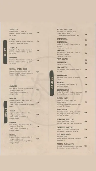 menu 1 of El Ciclista Cocktail Bar