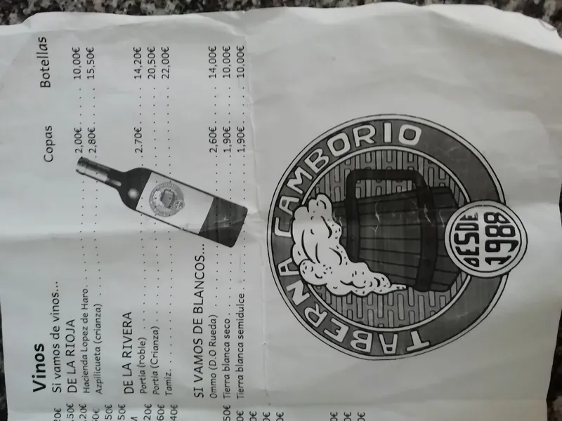 menu 1 of Cervecería Tapería Camborio