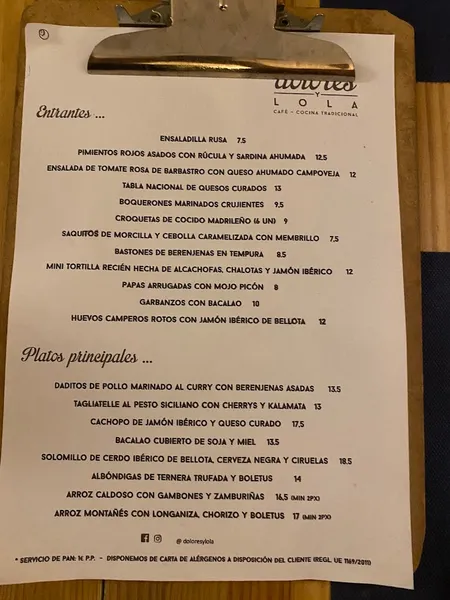 menu 0 of Dolores y Lola
