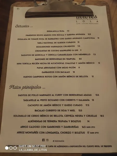 menu 1 of Dolores y Lola