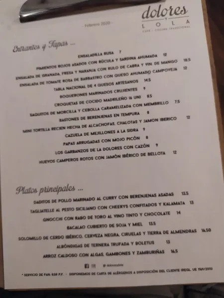 menu 2 of Dolores y Lola