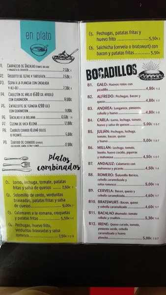 menu 1 of Bar Venus Azucarera