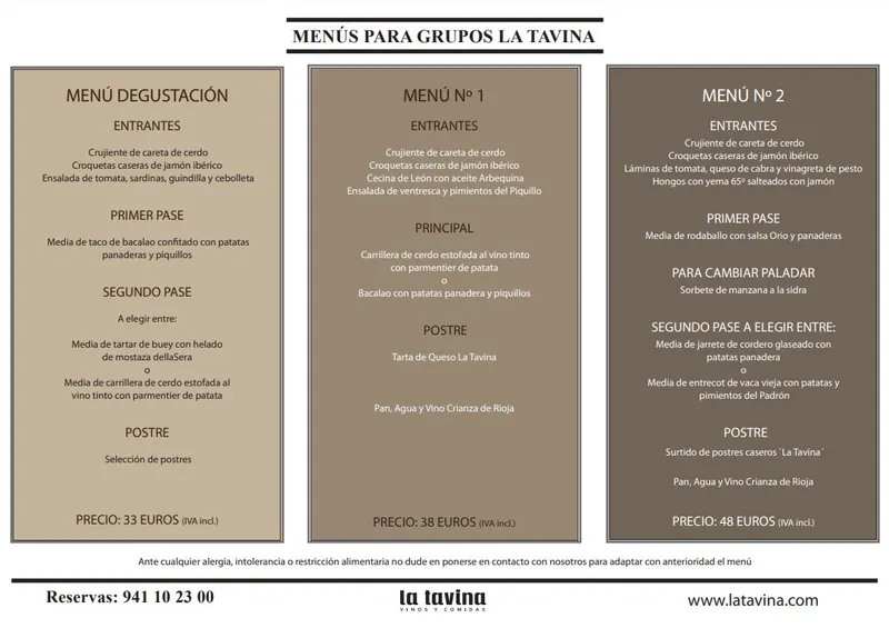 menu 0 of Restaurante La Tavina