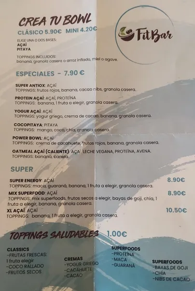 menu 2 of Fit Bar