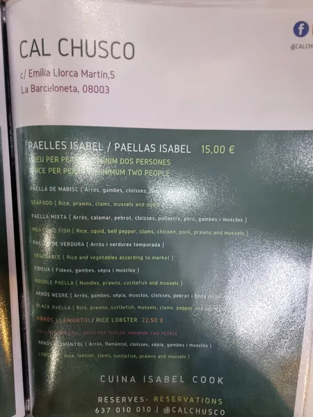 menu 1 of Bar Cal Chusco