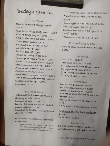 menu 2 of Bodega Fermin