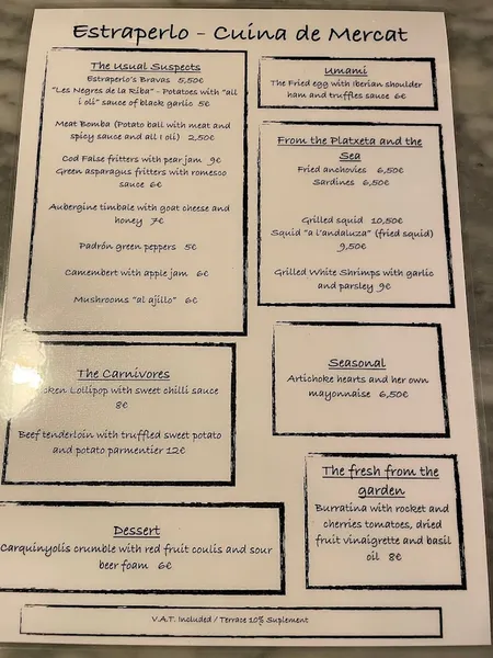 menu 0 of Estraperlo Barceloneta