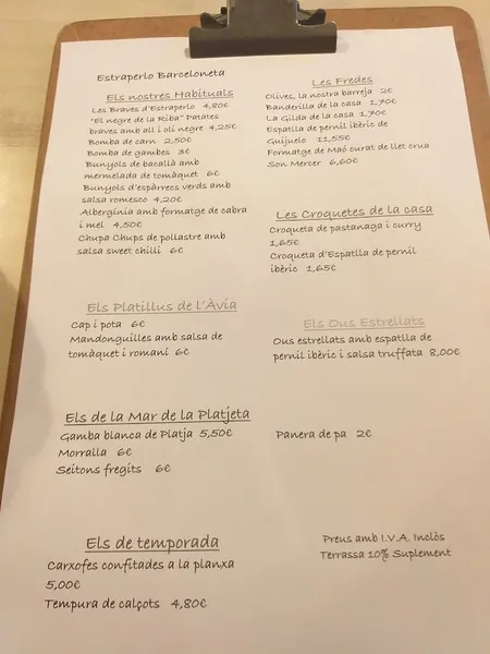 menu 2 of Estraperlo Barceloneta