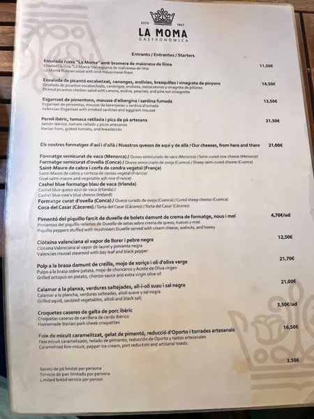 menu 2 of La Moma