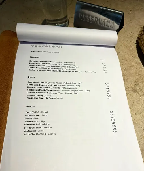 menu 0 of Bar Trafalgar