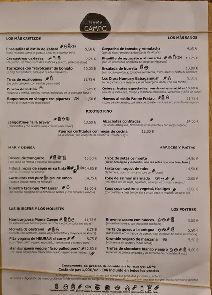 menu 1 of Mama Campo