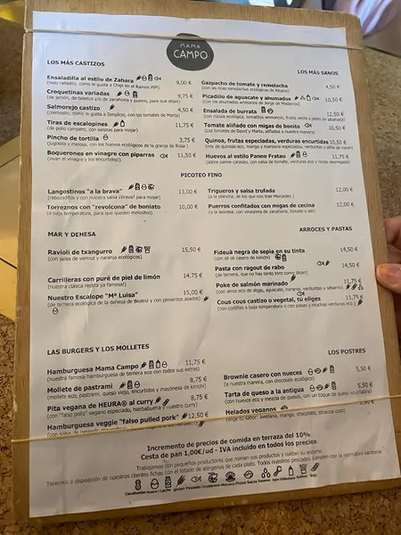 menu 2 of Mama Campo