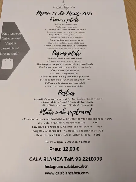 menu 0 of Cala Blanca